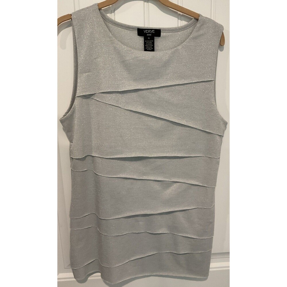 EUC Verve Ami Silver Glitter Layered Panels Sleeveless Dress Top XL
